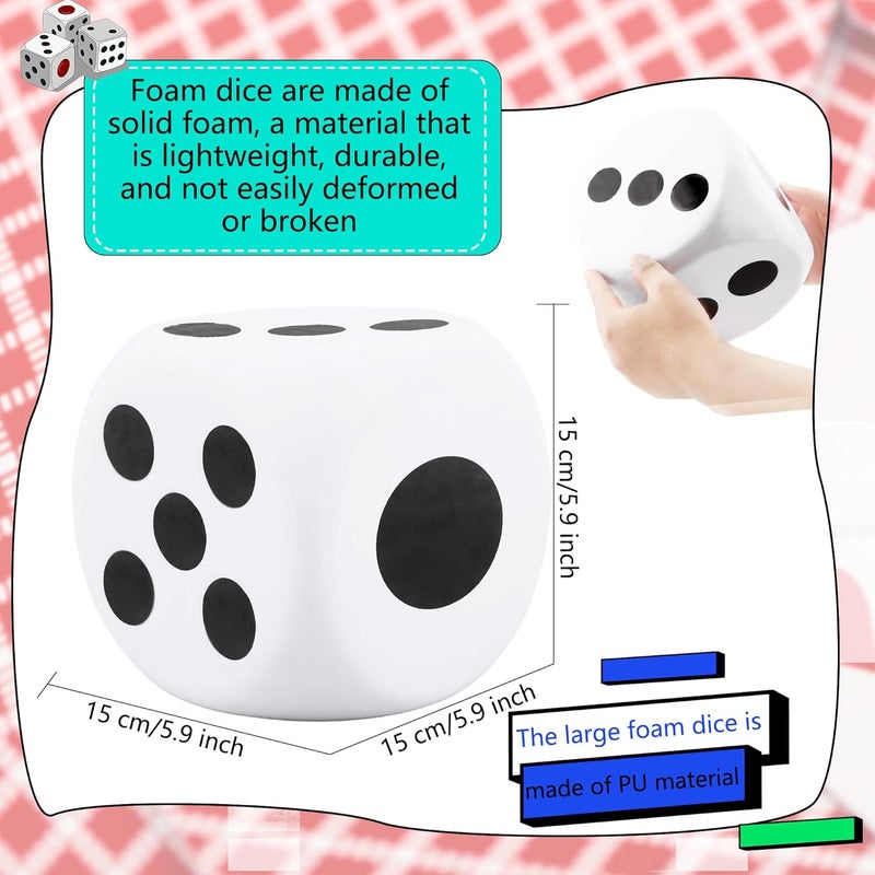 Cotiny 2 Pieces 6 Inches Large Foam Dice Set Giant Foam Dice Soft Dot Dice Toy for Family Educational Toys Parent Child Board Games Nights Casino Themed Party Decoration (Color Set 7) - Image 2
